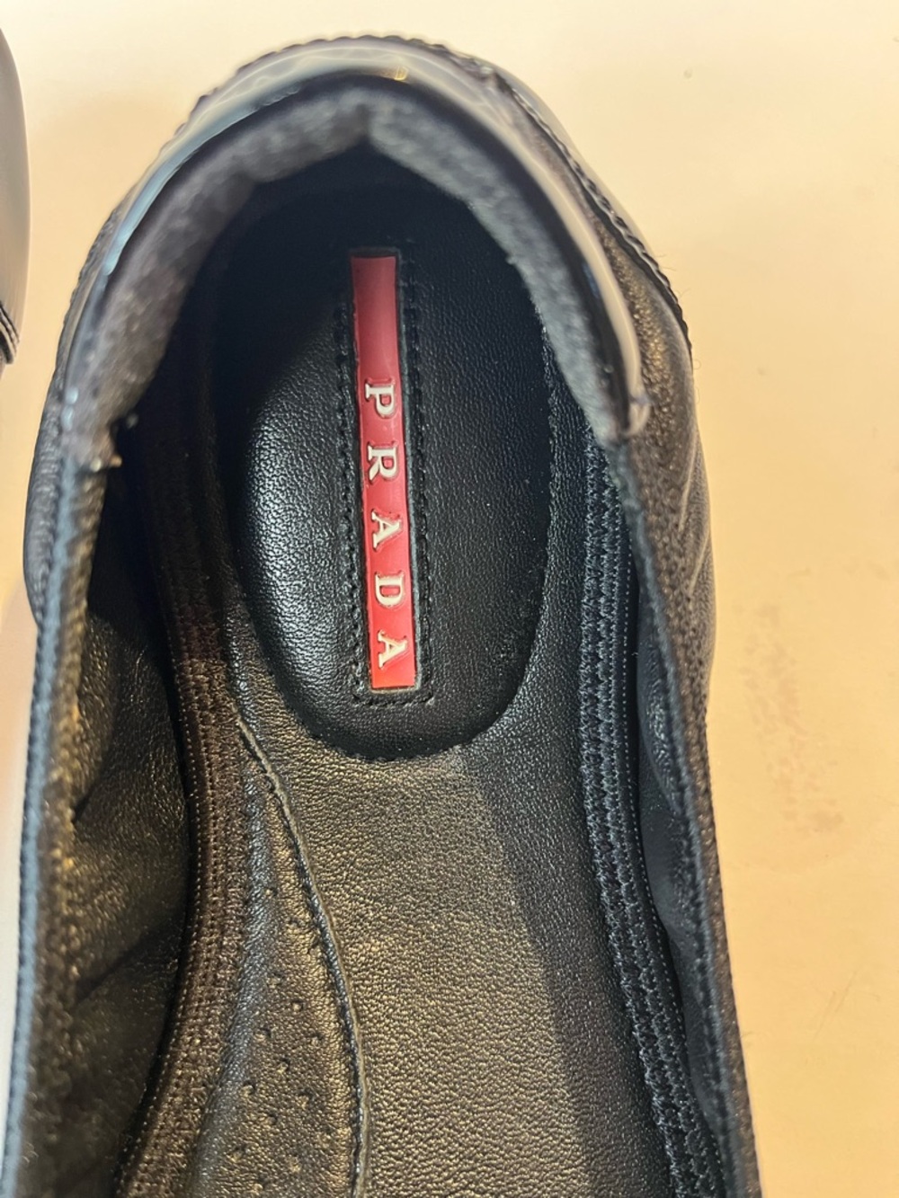 Prada Black Patent Leather Ballet Flats Womens Size 36.5 EU 6.5 US Logo Slip on - Picture 9 of 12